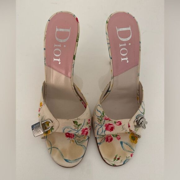 Christian Dior Vintage Floral Lock & Key Heels Size EU 39.5 US 9.5 Authentic - Picture 1 of 8